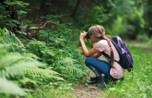 A tourist studying the flora and fauna 