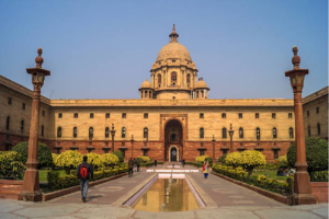 Rashtrapati Bhavan with its beautiful area 