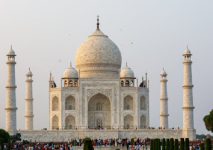 The Taj Mahal with tourist close-by